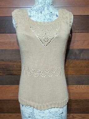 No Brand Tag Vintage Handmade Sleeveless Knit Sweater Tank Top - Beige
